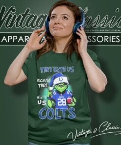 Grinch They Hate Us Because They Aint Us Indianapolis Colts Custom Number Christmas Women T Shirt