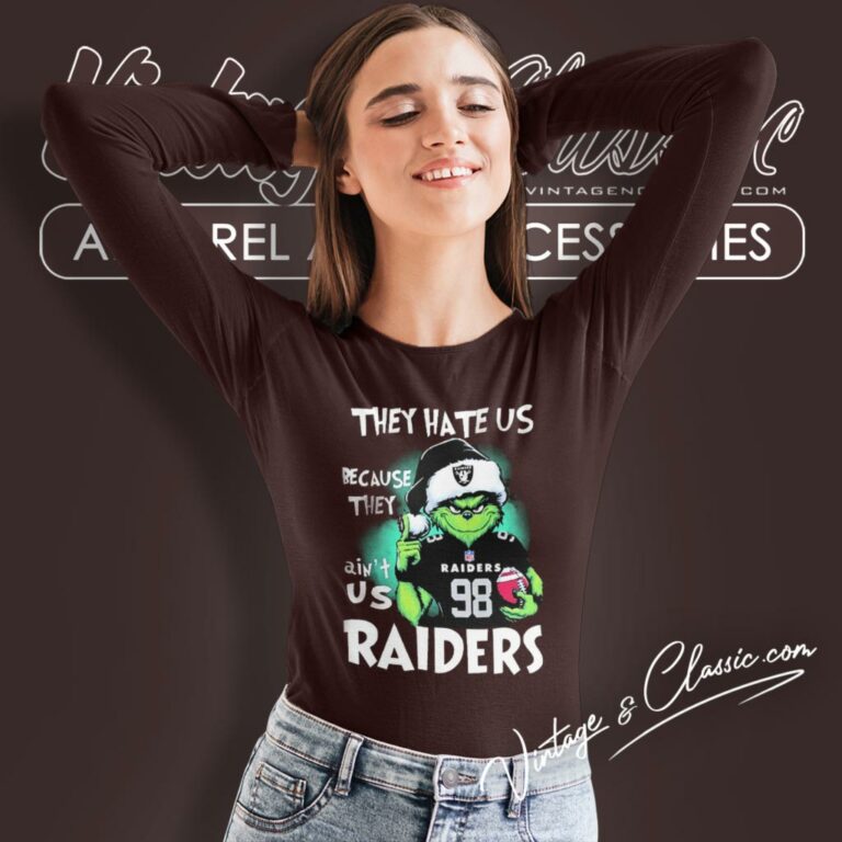 Grinch They Hate Us Because They Aint Us Las Vegas Raiders Christmas Long Sleeve Tee Grinch They Hate Us Because They Aint Us Las Vegas Raiders Christmas Long Sleeve Tee