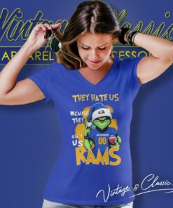 Grinch They Hate Us Because They Aint Us Los Angeles Rams Christmas V Neck TShirt