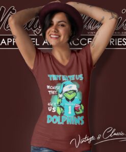 Grinch They Hate Us Because They Aint Us Miami Dolphins Christmas V Neck TShirt