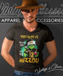 Grinch They Hate Us Because They Aint Us Missouri Tigers Football Christmas V Neck TShirt