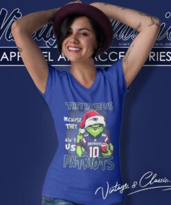 Grinch They Hate Us Because They Aint Us New England Patriots Christmas V Neck TShirt