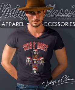 Guns N Rose Christmas Hat Band Shirt 5 Guns N Rose Christmas Hat Band V Neck TShirt