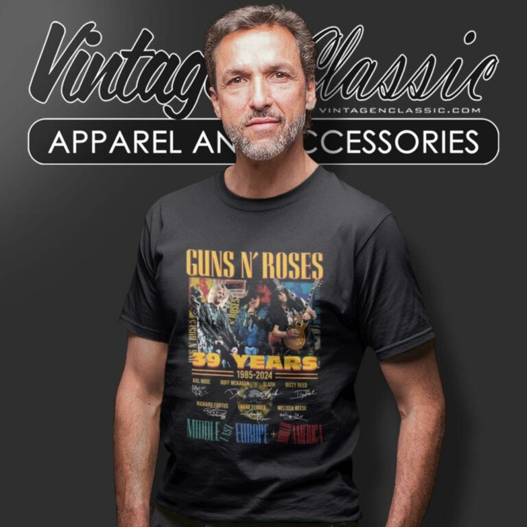 Guns N Rose Shirt 39 Years 1985 2024 Middle East Europe North America Signatures T Shirt Guns N Rose Shirt 39 Years 1985 2024 Middle East Europe North America Signatures T Shirt