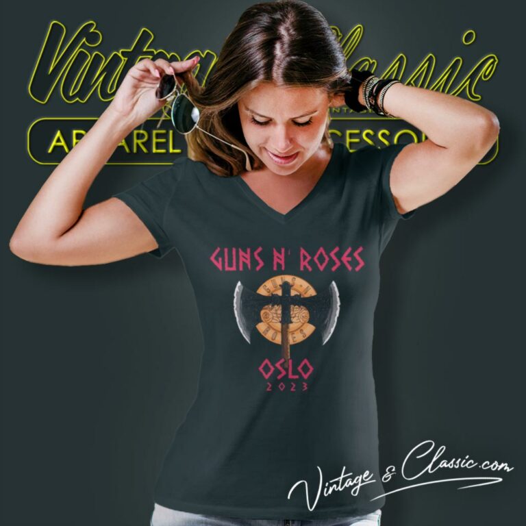 Guns N Rose Shirt Oslo 2023 World Tour V Neck TShirt Guns N Rose Shirt Oslo 2023 World Tour V Neck TShirt