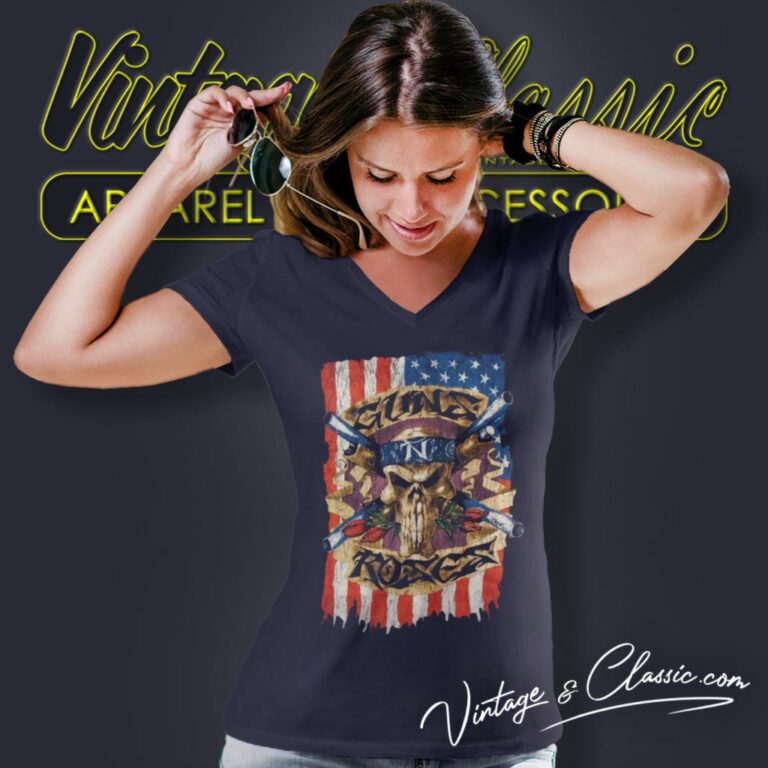 Guns N Roses American Flag V Neck TShirt Guns N Roses American Flag V Neck TShirt
