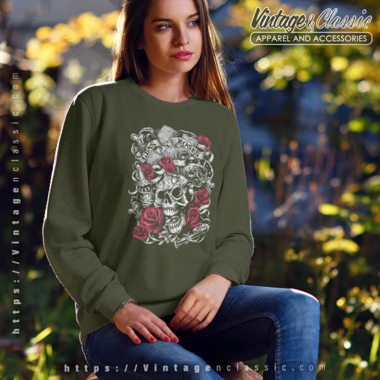 Guns N Roses Flourish Skull Pink Roses Sweatshirt Guns N Roses Flourish Skull Pink Roses Sweatshirt
