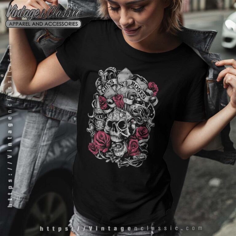 Guns N Roses Flourish Skull Pink Roses Tshirt Guns N Roses Flourish Skull Pink Roses Tshirt