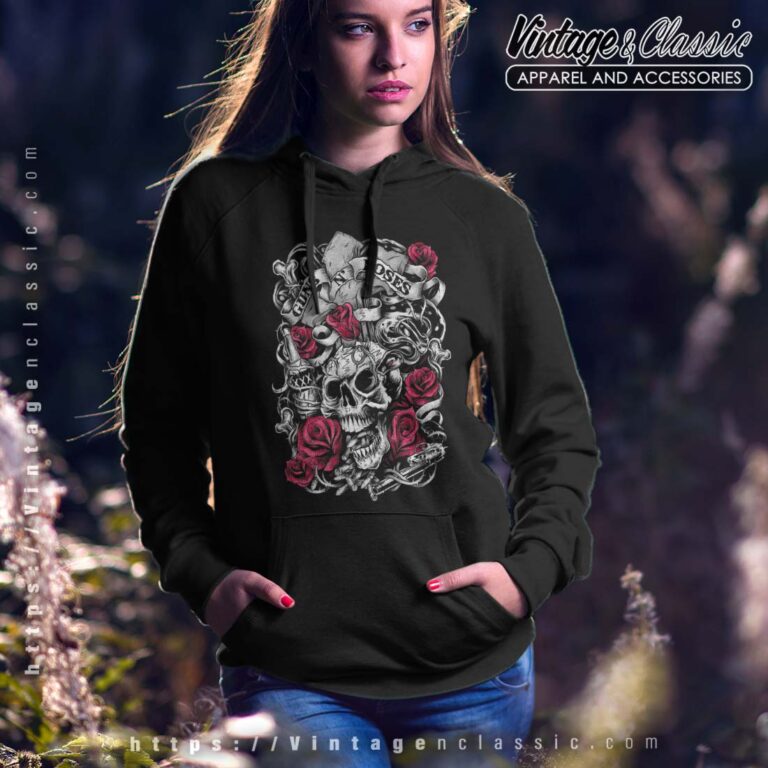 Guns N Roses Flourish Skull Pink Roses Women Hoodie Guns N Roses Flourish Skull Pink Roses Women Hoodie