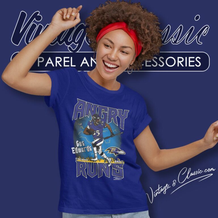 Gus Edwards Baltimore Ravens Angry Runs Player Women T Shirt Gus Edwards Baltimore Ravens Angry Runs Player Women T Shirt