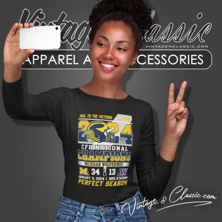 Hail To The Victors 2024 Cfp National Champions Michigan Wolverines 34 13 Washington Perfect Season Long Sleeve Tee Hail To The Victors 2024 Cfp National Champions Michigan Wolverines 34 13 Washington Perfect Season Long Sleeve Tee
