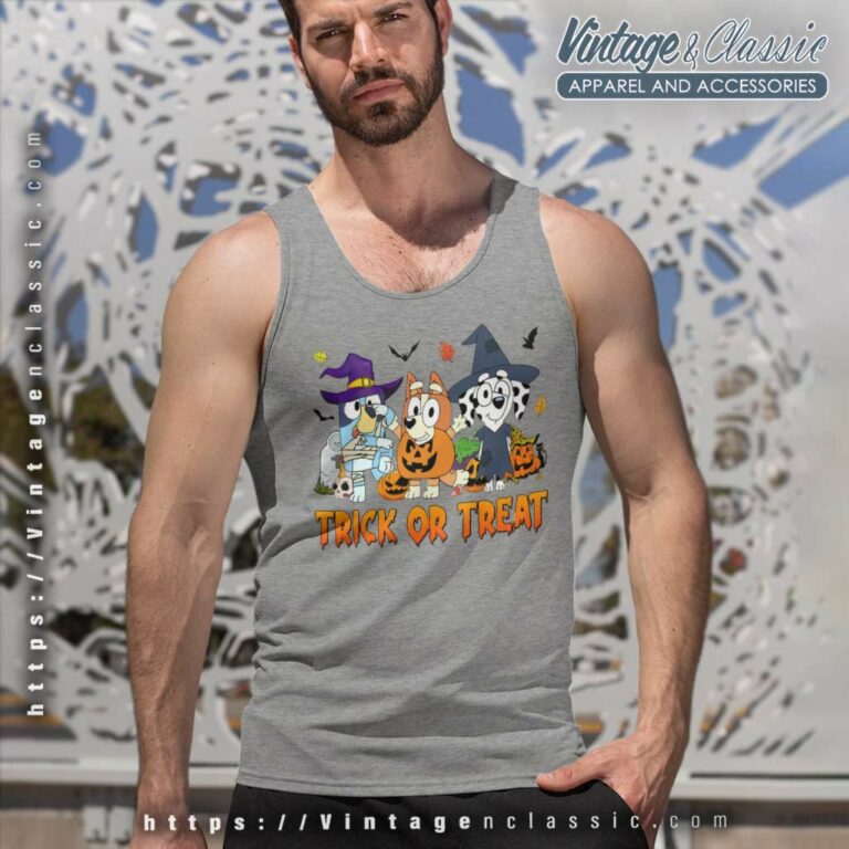 Halloween Bluey And Friends Trick Or Treat Tank Top Racerback Halloween Bluey And Friends Trick Or Treat Tank Top Racerback