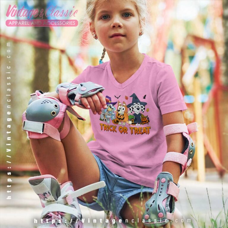 Halloween Bluey And Friends Trick Or Treat kids Vneck Halloween Bluey And Friends Trick Or Treat kids Vneck