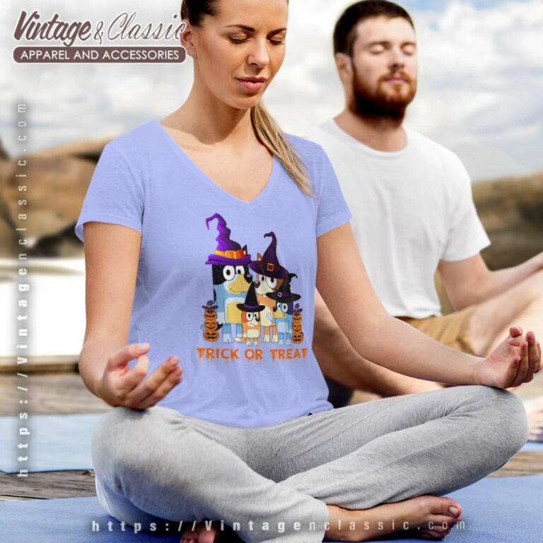 Halloween Bluey Family Pumpkin V Neck TShirt Halloween Bluey Family Pumpkin V Neck TShirt