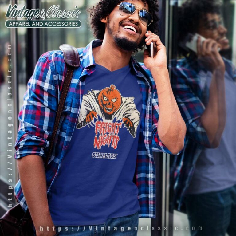Halloween Fright Night Six Flags Vintage V Neck TShirt Halloween Fright Night Six Flags Vintage V Neck TShirt