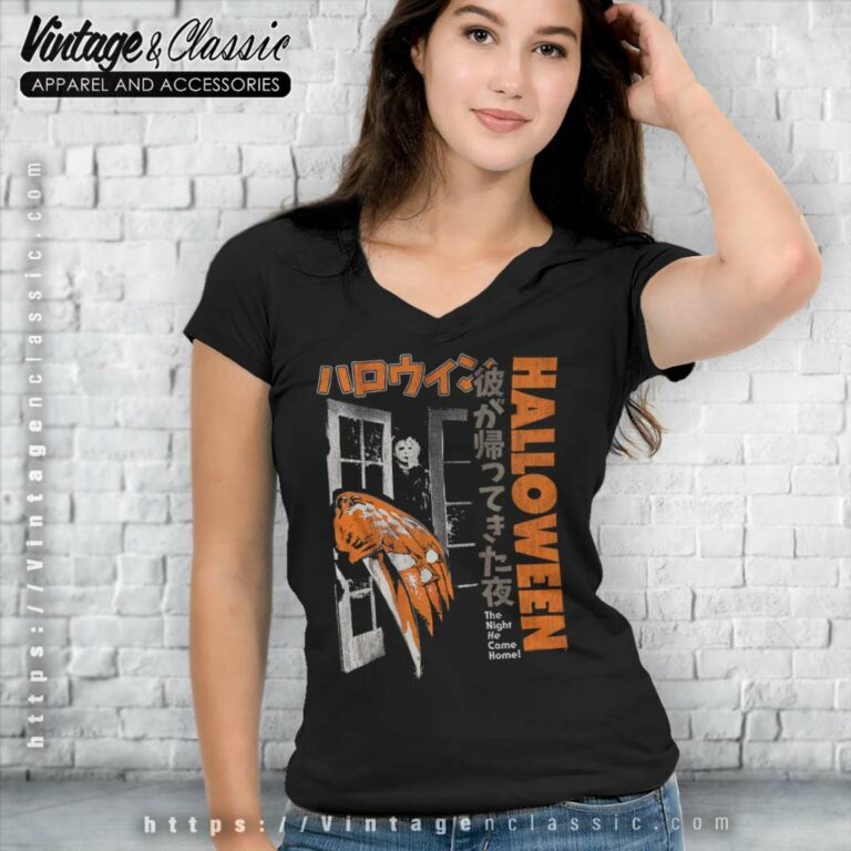 Halloween Horror Movie Japanese Poster V Neck TShirt Halloween Horror Movie Japanese Poster V Neck TShirt