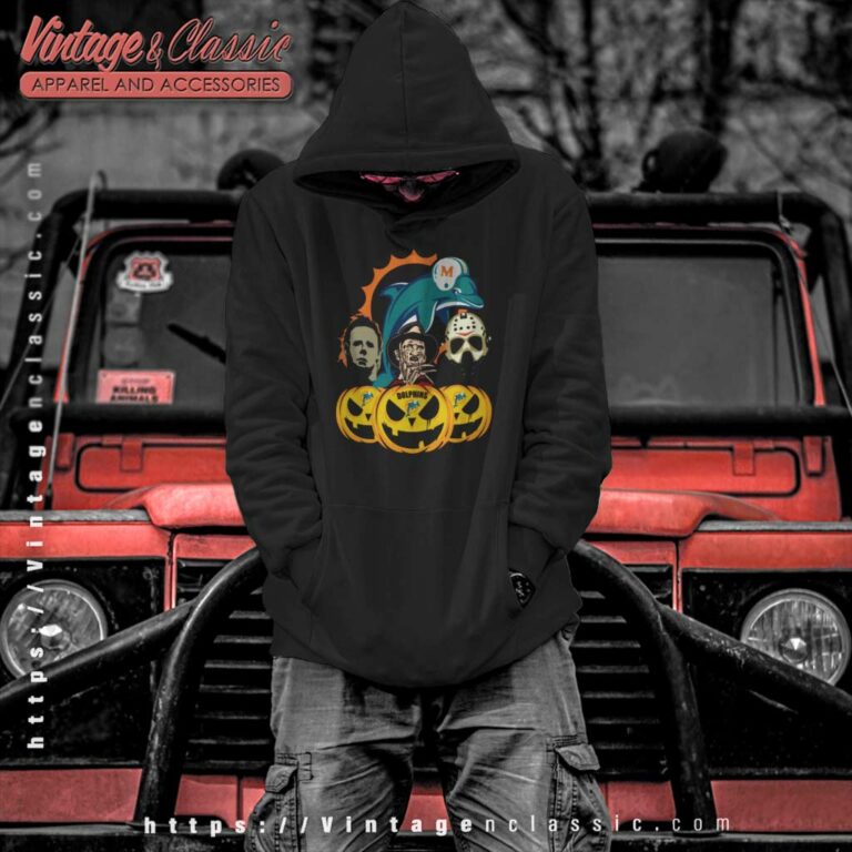 Miami Dolphins Halloween Horror Movie Pumpkin Hoodie Miami Dolphins Halloween Horror Movie Pumpkin Hoodie