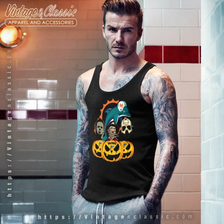 Miami Dolphins Halloween Horror Movie Pumpkin Tank Top Racerback Miami Dolphins Halloween Horror Movie Pumpkin Tank Top Racerback