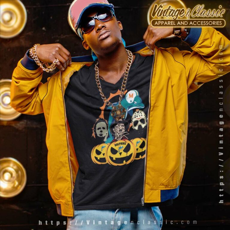 Miami Dolphins Halloween Horror Movie Pumpkin V Neck TShirt Miami Dolphins Halloween Horror Movie Pumpkin V Neck TShirt