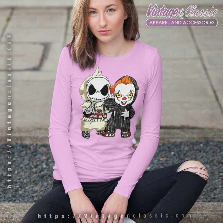 Halloween Jack Skellington And Pennywise Long Sleeve Tee Halloween Jack Skellington And Pennywise Long Sleeve Tee