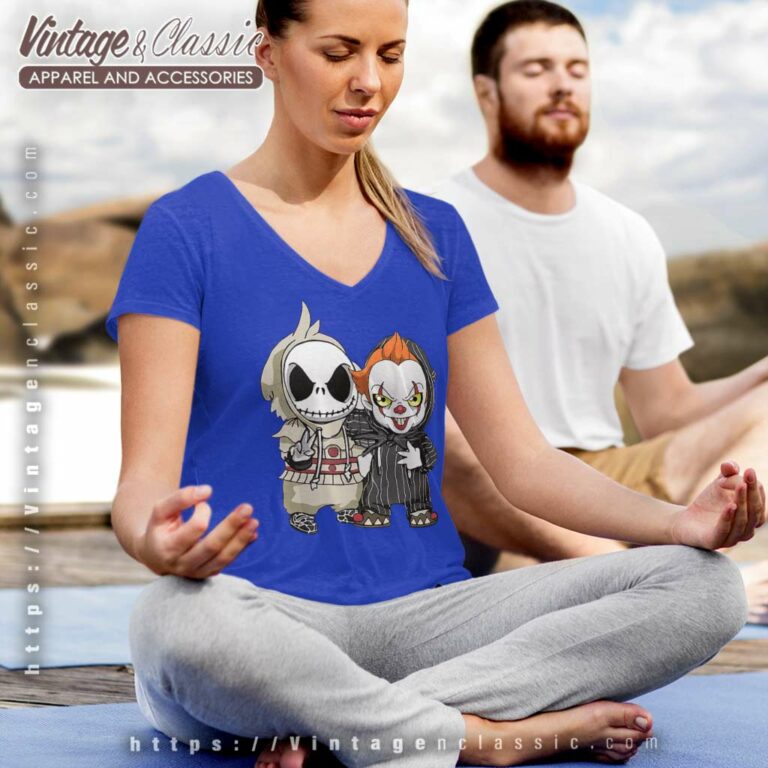 Halloween Jack Skellington And Pennywise V Neck TShirt Halloween Jack Skellington And Pennywise V Neck TShirt