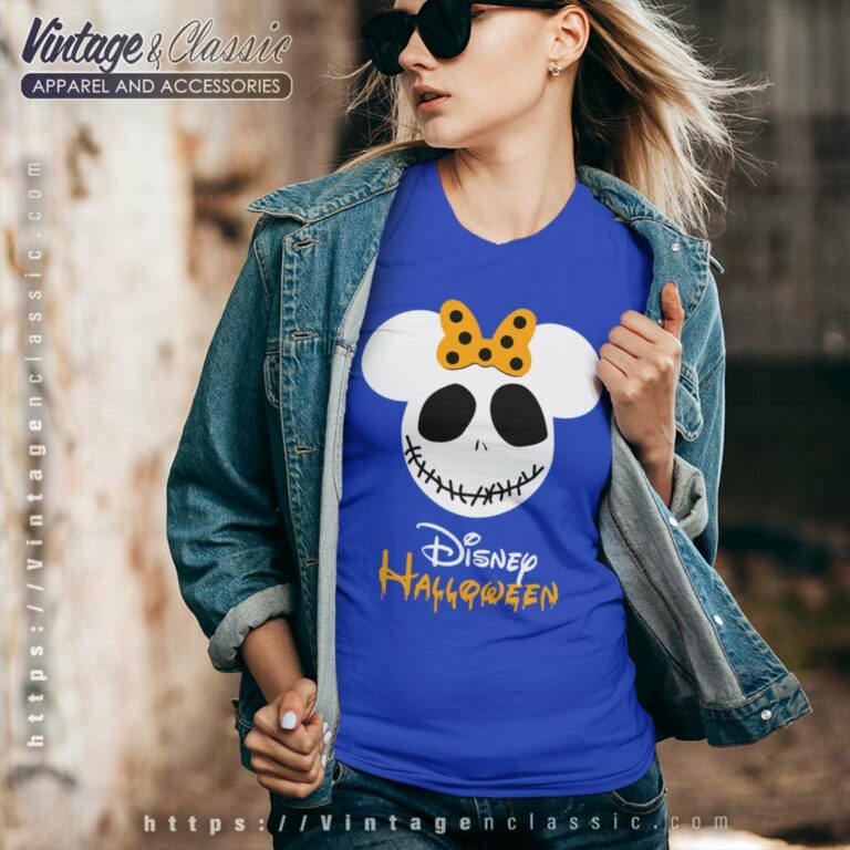 Halloween Minnie Disney Jack Skellington V Neck TShirt Halloween Minnie Disney Jack Skellington V Neck TShirt