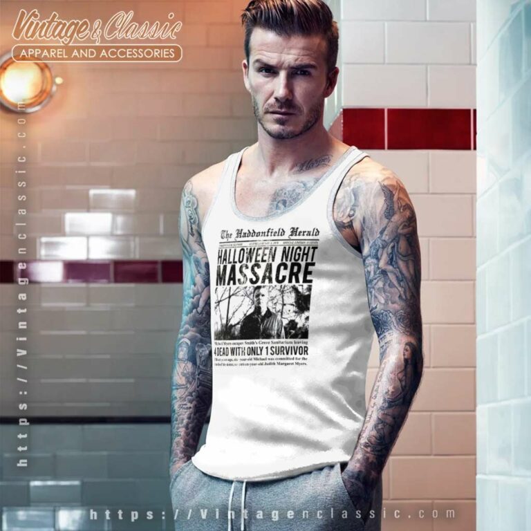 Halloween Myers The Haddonfield Herald Tank Top Racerback Halloween Myers The Haddonfield Herald Tank Top Racerback