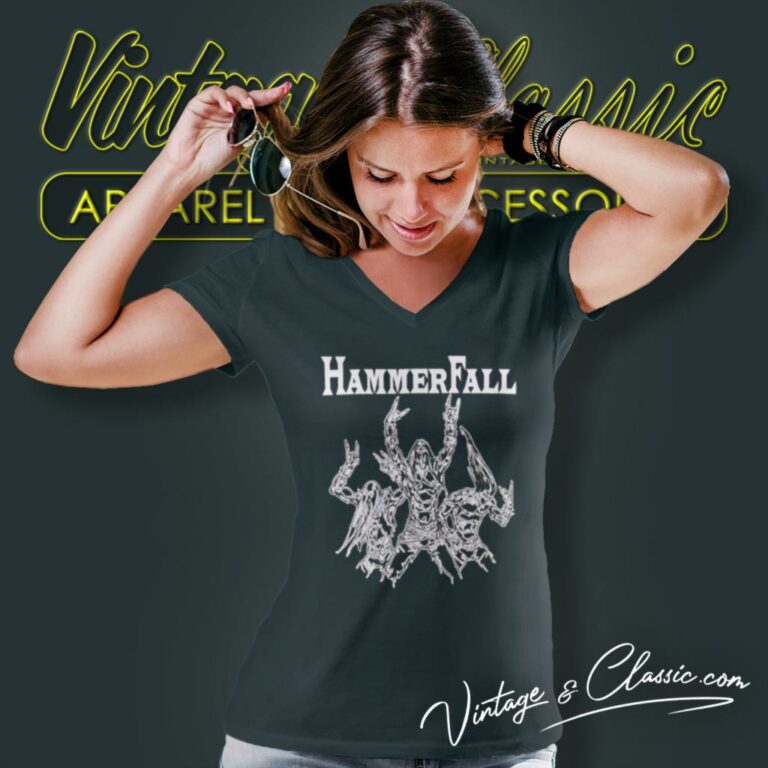 Hammerfall Bang Head V Neck TShirt Hammerfall Bang Head V Neck TShirt