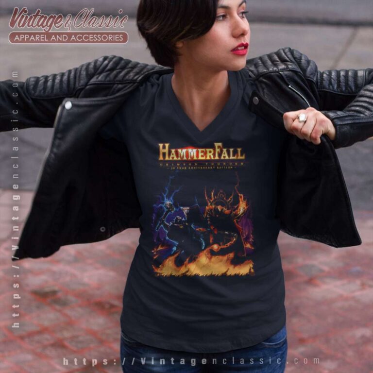 Hammerfall Shirt Crimson Thunder 20th Anniversary V Neck TShirt Hammerfall Shirt Crimson Thunder 20th Anniversary V Neck TShirt