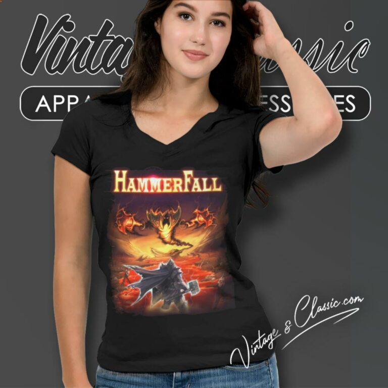 Hammerfall Shirt Hearts On Fire V Neck TShirt Hammerfall Shirt Hearts On Fire V Neck TShirt