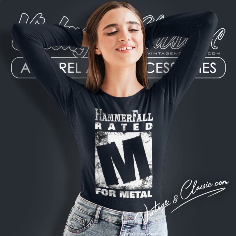 Hammerfall Shirt Rated M For Metal Long Sleeve Tee Hammerfall Shirt Rated M For Metal Long Sleeve Tee