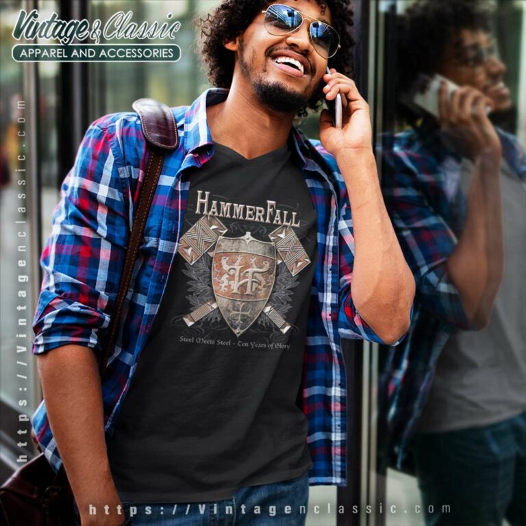 Hammerfall Shirt Steel Meets Steel Ten Years Of Glory V Neck TShirt Hammerfall Shirt Steel Meets Steel Ten Years Of Glory V Neck TShirt