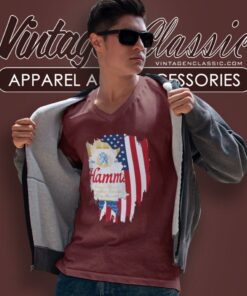 Hamms American Flag Beer 4th Of July V Neck TShirt
