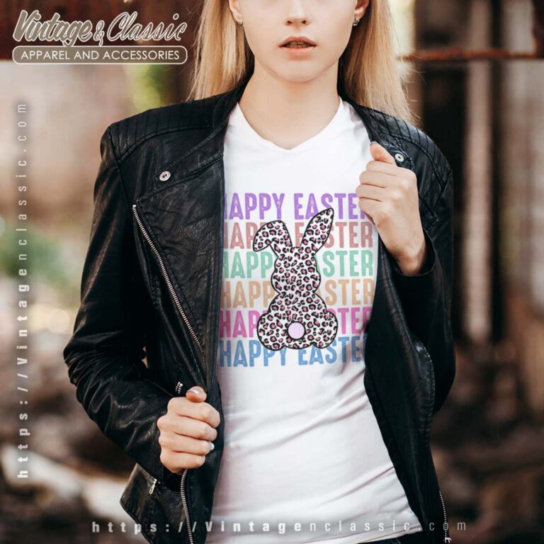 Happy Easter Leopard Bunny Vneck Happy Easter Leopard Bunny Vneck