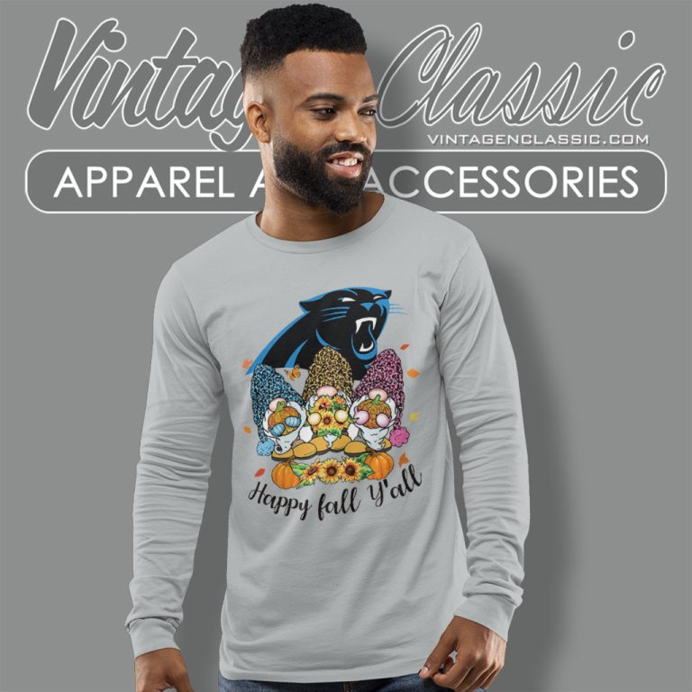 Happy Fall Yall Gnome Carolina Panthers Long Sleeve Tee Happy Fall Yall Gnome Carolina Panthers Long Sleeve Tee