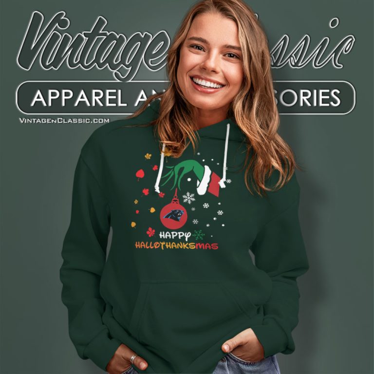 Happy Halloween Thanksgiving Christmas Grinch Carolina Panthers Hoodie Happy Halloween Thanksgiving Christmas Grinch Carolina Panthers Hoodie