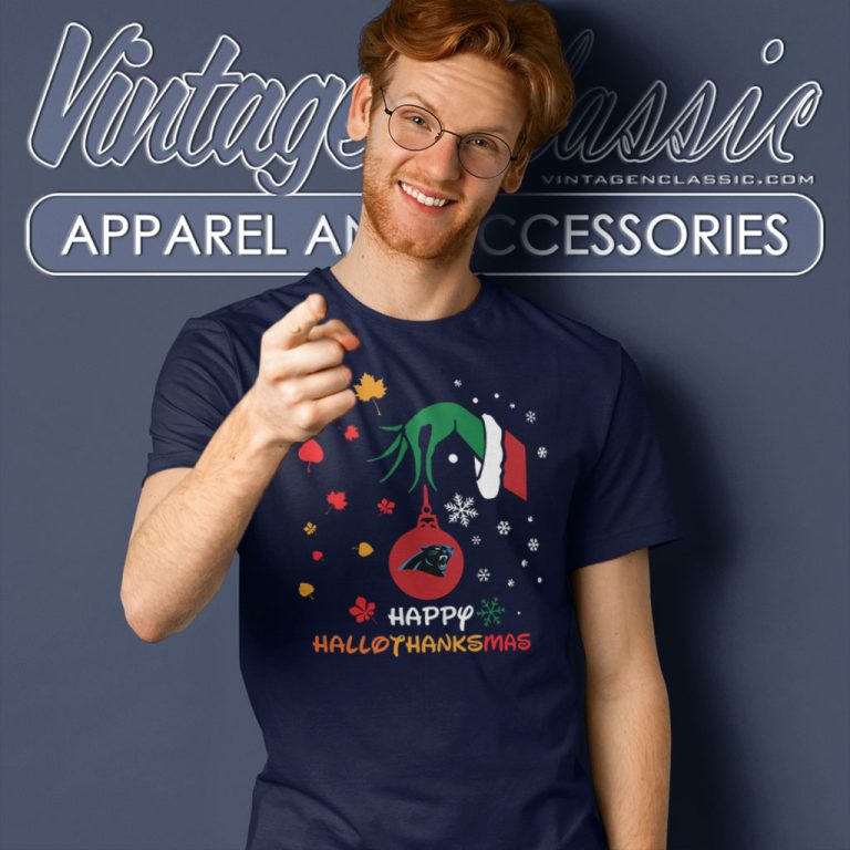 Happy Halloween Thanksgiving Christmas Grinch Carolina Panthers T Shirt Happy Halloween Thanksgiving Christmas Grinch Carolina Panthers T Shirt