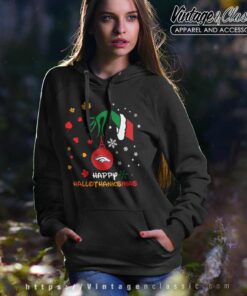 Happy Halloween Thanksgiving Christmas Grinch Denver Broncos Hoodie