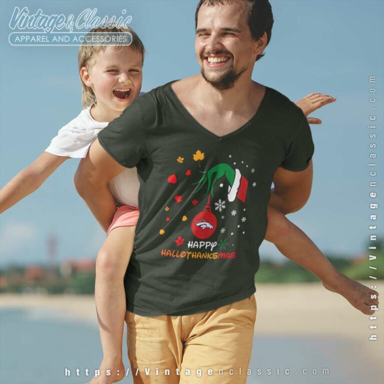 Happy Halloween Thanksgiving Christmas Grinch Denver Broncos V Neck TShirt Happy Halloween Thanksgiving Christmas Grinch Denver Broncos V Neck TShirt