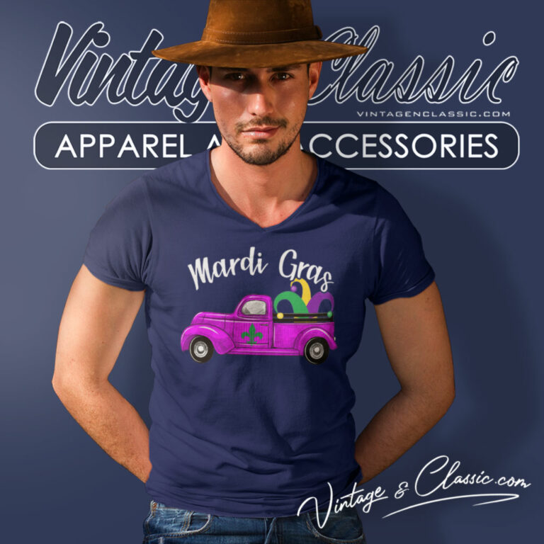 Happy Mardi Gras Truck V Neck TShirt Happy Mardi Gras Truck V Neck TShirt