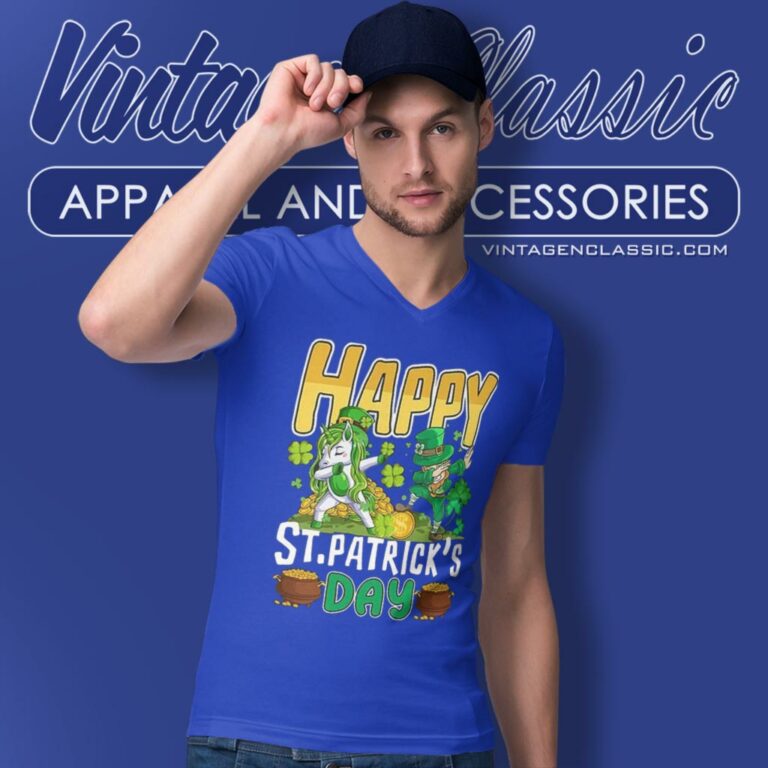 Happy St Patricks Day Unicorn Dab V Neck TShirt Happy St Patricks Day Unicorn Dab V Neck TShirt