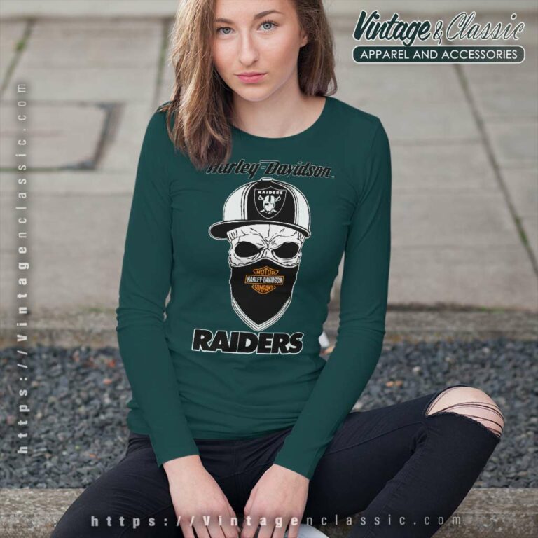 Harley Davidson Skull Las Vegas Raiders Long Sleeve Tee Harley Davidson Skull Las Vegas Raiders Long Sleeve Tee