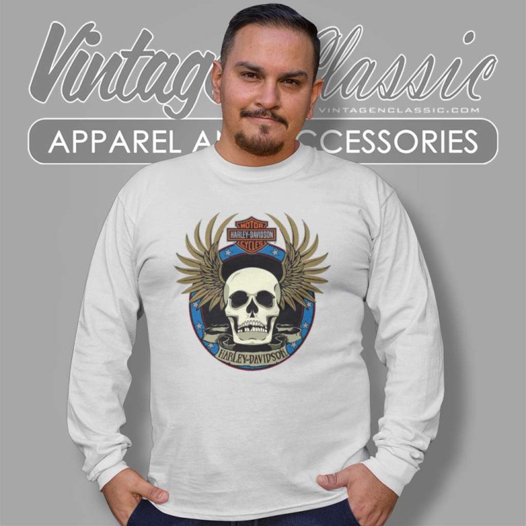 Harley Davidson Winged Skull Embossed Spade Long Sleeve Tee Harley Davidson Winged Skull Embossed Spade Long Sleeve Tee