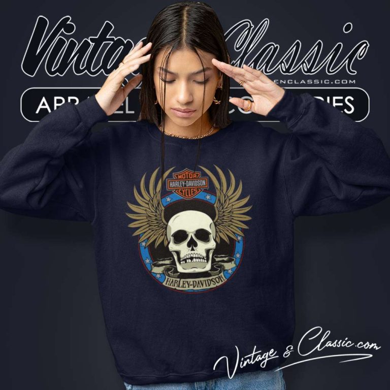 Harley Davidson Winged Skull Embossed Spade Sweatshirt Harley Davidson Winged Skull Embossed Spade Sweatshirt
