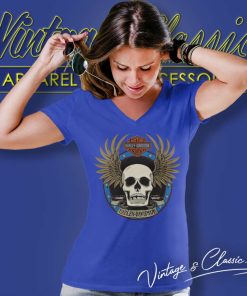 Harley Davidson Winged Skull Embossed Spade V Neck TShirt