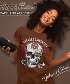 Harvard University Harley Davidson Skull Women T Shirt