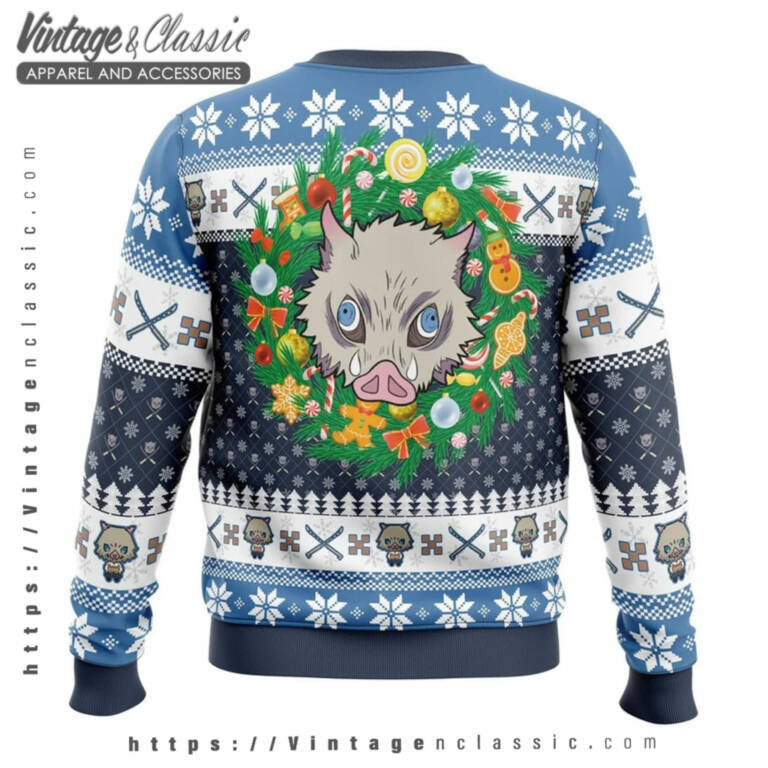 Hashibira Inosuke Demon Slayer Ugly Sweater back Ugly Christmas Sweater Hashibira Inosuke Demon Slayer Ugly Sweater back Ugly Christmas Sweater