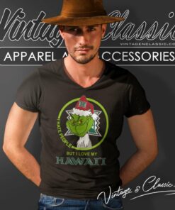 Hawaii Rainbow Warriors Ncaa Christmas Grinch Shirt I Hate People But I Love My Hawaii V Neck TShirt