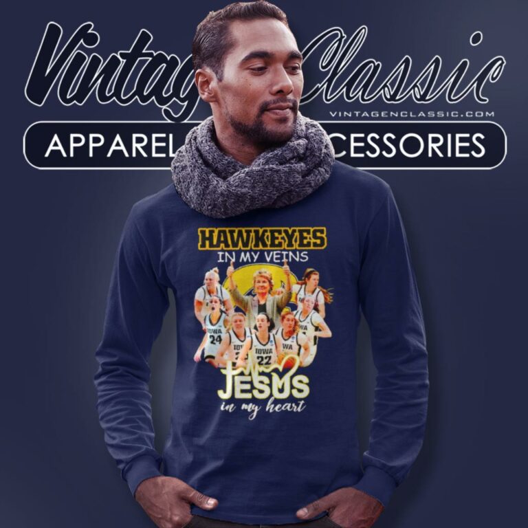 Hawkeyes Womens Basketball In My Veins Jesus In My Heart Long Sleeve Tee Hawkeyes Womens Basketball In My Veins Jesus In My Heart Long Sleeve Tee