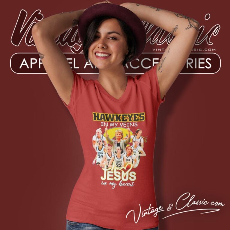Hawkeyes Womens Basketball In My Veins Jesus In My Heart V Neck TShirt Hawkeyes Womens Basketball In My Veins Jesus In My Heart V Neck TShirt